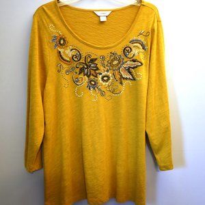 CJ Banks Embroidered Long Sleeve Top
